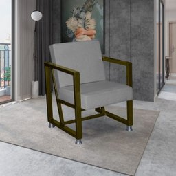 Poltrona Decorativa Base de Ferro Cor Ouro Velho Suede Sarah:Cinza - 2