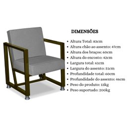 Poltrona Decorativa Base de Ferro Cor Ouro Velho Suede Sarah:Cinza - 6