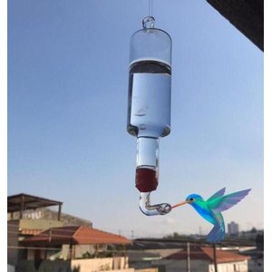 Bebedouro de Vidro Pequeno com Bico de Vidro para Beija Flor e Pássaros Ar Livre