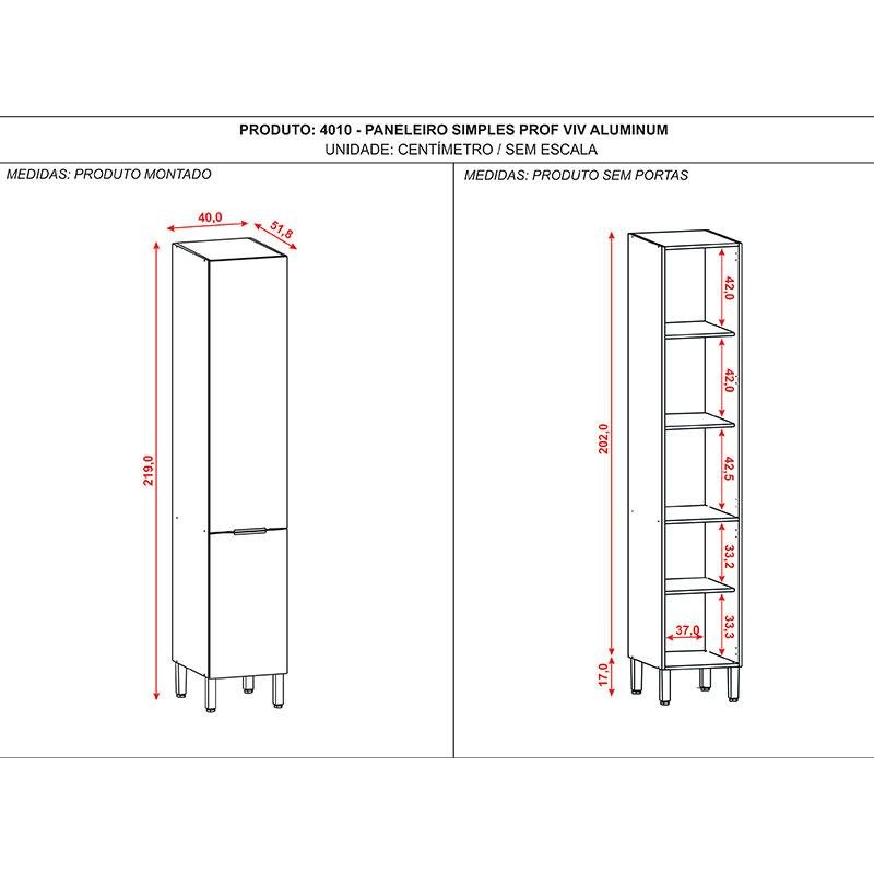 Armário Paneleiro Simples Viv Aluminum Freijó Vanilla - Kits Paraná - 3