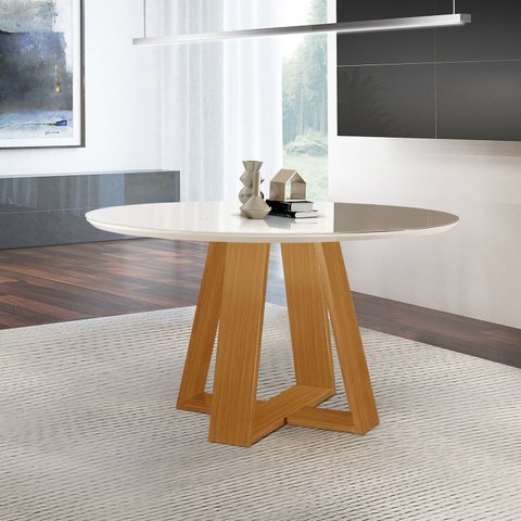 Mesa para Sala de Jantar Tampo com Vidro Grécia Marrom/Castanho Cinamomo