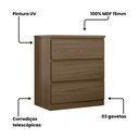 Ver imagem 4 de Mesa Cabeceira 3 Gavetas Puxador Cava 60,5 cm 100% MDF Cor:Nogal