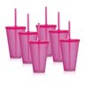 Kit 6 Copos com Tampa e Canudo Rosa Acrílico Ps - 1