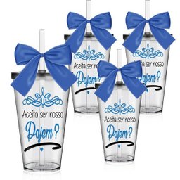 Kit 4 Copos Lembrancinha com Laço Personalizado para Pajem - 1