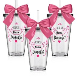 Kit 3 Copos Convite com Laço Personalizado Daminha Acrílico - 1