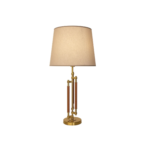 Abajur Veneto 58,5cm x 17cm Couro e Metal Dourado e Marrom - Bella Iluminação