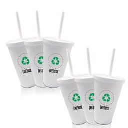 8 Copos Com Tampa e Canudo Branco Reuse um copo - 2