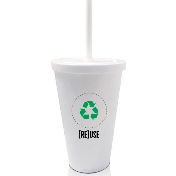 6 Copos Com Tampa e Canudo Branco Reuse um copo - 1