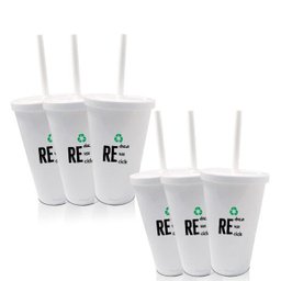 8 Copos Com Tampa e Canudo Branco Adote um copo - 2
