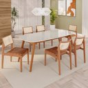 Ver imagem 1 de Sala de Jantar Mesa 180x76cm Tampo em MDF com Vidro 6 Cadeiras em Linho Ceci Yescasa Marrom/Marromis