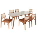 Ver imagem 2 de Sala de Jantar Mesa 180x76cm Tampo em MDF com Vidro 6 Cadeiras em Linho Ceci Yescasa Marrom/Marromis