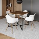 Ver imagem 1 de Mesa Jantar Industrial Quadrada Amêndoa 90Cm Base V Ferro Preto C/4 Poltronas Brancas Cor: Amendoa