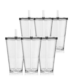 Kit 6 Copos com Tampa e Canudo 550 ml Transparente Acrílico Poliestireno - 2