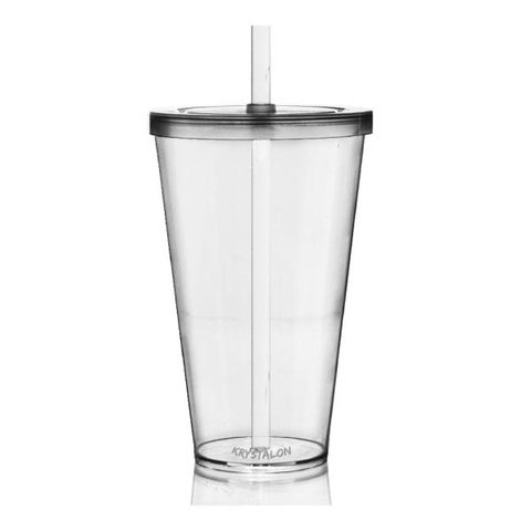 Kit 4 Copos com Tampa e Canudo 550 ml Transparente Acrílico Poliestireno