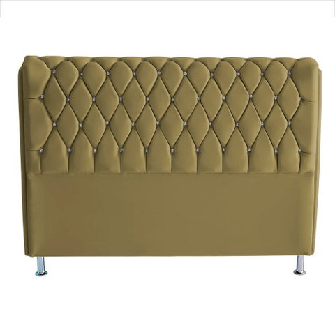 Cabeceira de Cama Box Londres King 195 Cm Suede Botão de Strass Bege do Lar Móveis e Decoração