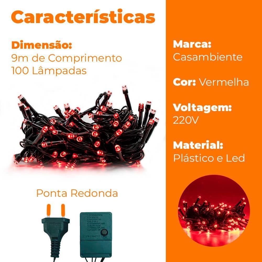 Pisca Pisca Natal Led Vermelho 100 Lâmpadas 220V - Casambiente - 7