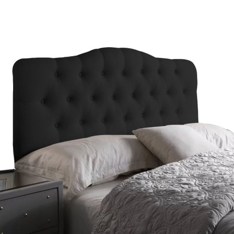 Cabeceira Painel Casal Curvo Estofada Capitone 160 cm Suede Preto
