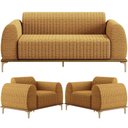 Ver imagem 1 de Kit Sofá 3 Lugares 210cm com 02 Poltronas Molino Base Castanho Pés D'ouro D02 Prime Bouclê