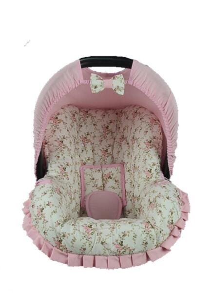 Capa Para Bebe Conforto - Floral Rosa com Bege Nova - 1