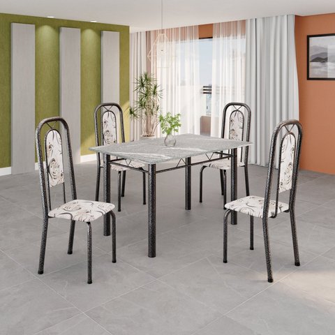 Conjunto de Mesa com 4 Cadeiras Lara Prata/Arabesco