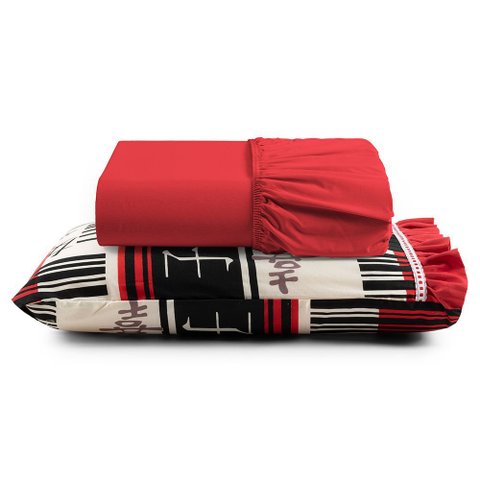 Jogo Cama Lençol Fiore Solteiro Estampado 180 Fios 100% Algodão com Babadinho 2 Peças Vermelho Orien