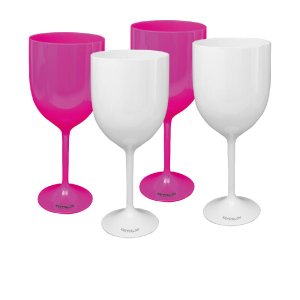 Kit 4 Taças Rosa e Branca Acrílico Poliestireno