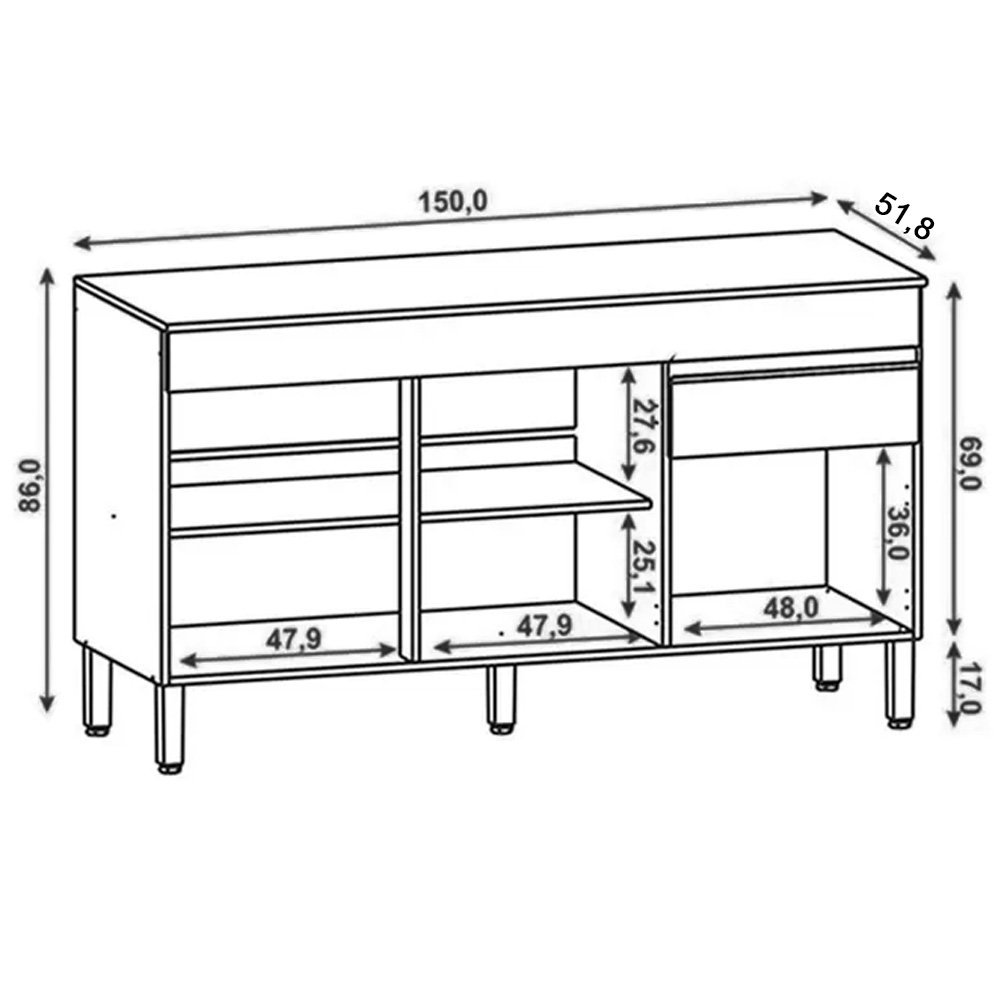 Balcão Gabinete para Pia sem Tampo 150cm Lina K02 Vanilla - Mpozenato - 4