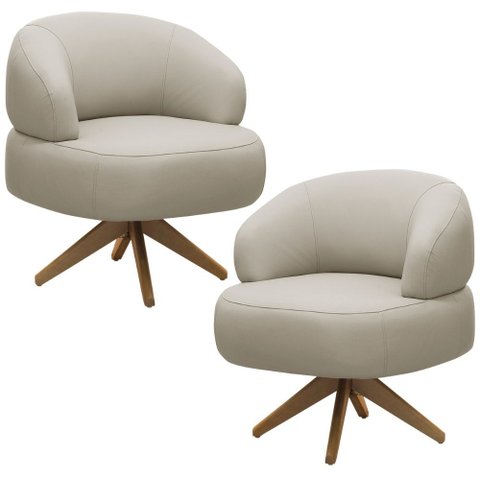 Kit 02 Poltronas Decorativas Giratória Orgânica Sala Living Zadok L06 Couro Cinza Claro - Lyam Decor
