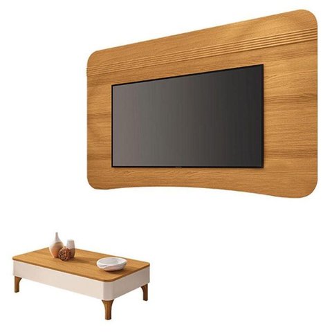 Painel Suspenso Armony Cinamomo com Mesa de Centro Liz Off White Cinamomo - HB Móveis