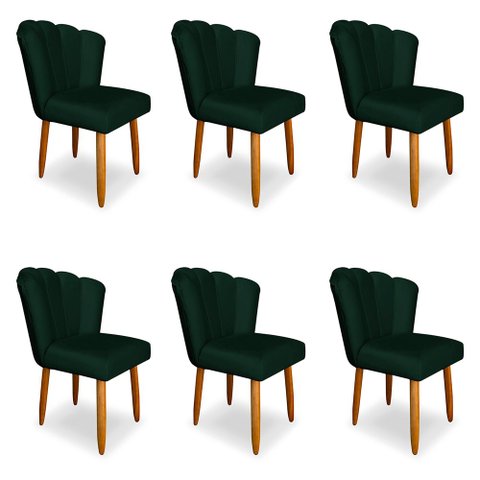 Kit 6 Cadeiras de Jantar Pétala Estofada Pés Palito Veludo Verde - Montanaris Decor