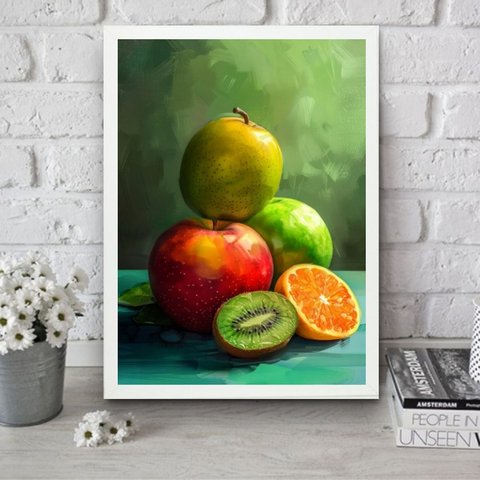 Quadro para Cozinha Arte Frutas 24x18cm:moldura Branca