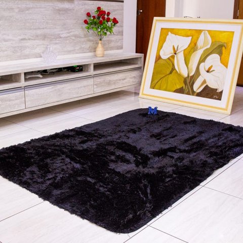 Tapete Felpudo Preto Liso - 1,50x2,00 (Pelo Alto Costa Oro)
