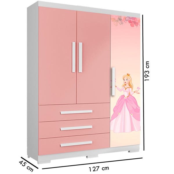 Jogo De Quarto Infantil Menina Com Cama, Guarda-Roupa, Penteadeira, Cômoda e Baú Princesa Rosa - 2