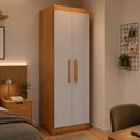 Ver imagem 1 de Guarda-Roupa Solteiro 100% MDF com 2 Portas Multimóveis CR35514 Madeirado/Off White