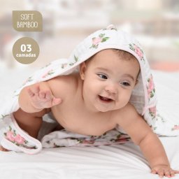 Toalha De Banho Soft Bamboo Mami Com Capuz - Folhagem Rosa - 5