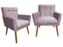 Ver imagem 1 de Kit 2 Poltronas Decorativa Onix Suede Rosê Pés Madeira Ms Decor