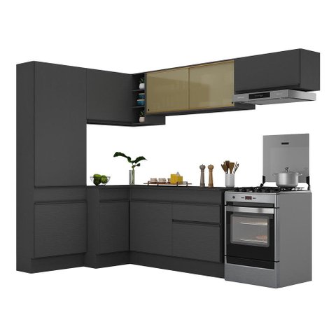 Armário de Cozinha Completa de Canto com Rodapé Veneza Multimóveis V2087 Preto