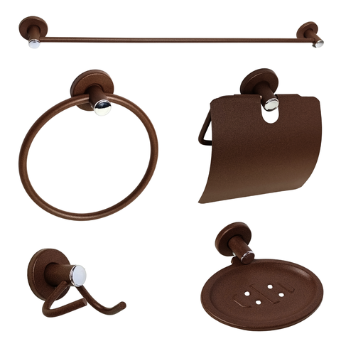 Kit Acessórios Banheiro Standard 5 Peças Alumínio Marrom