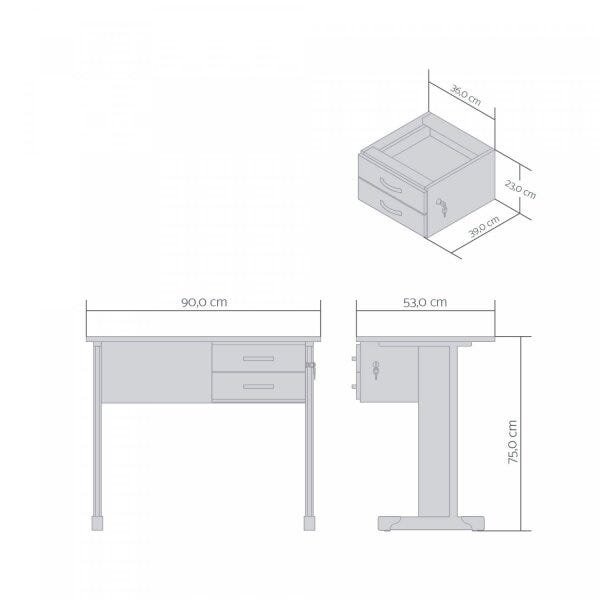 Mesa para Escritório 2 Gavetas 90cm Pop New Plata Móveis - 2