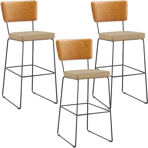Kit 03 Banquetas Altas Sala Jantar Fixa Allana L02 Couríssimo Whisky Linho Bege Escuro - Lyam
