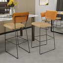 Ver imagem 2 de Kit 03 Banquetas Altas Sala Jantar Fixa Allana L02 Couríssimo Whisky Linho Bege Escuro - Lyam