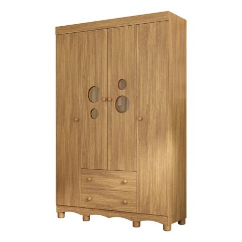 Guarda-Roupa Infantil 122cm com Vidro 4 Portas e 2 Gavetas Suspiro Multimóveis Mp4811 Madeirado