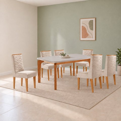 Conjunto de Mesa de Jantar Dublin 180 Tp MDF Vidro Canto Copo 6 Cadeiras Estela