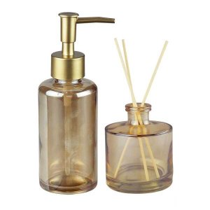 Conjunto De Porta Sabonete Líquido e Difusor Em Vidro Âmbar