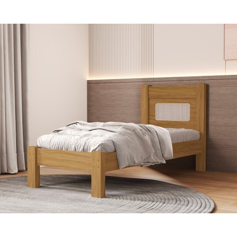Cama de Solteiro Nature Clara de Mdf para Quarto Estilo Moderno Designer Rattan