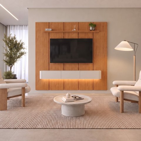 Conjunto Painel Dominus + Nicho Union Nicho Off White 3 Gavetas com LED Mavaular