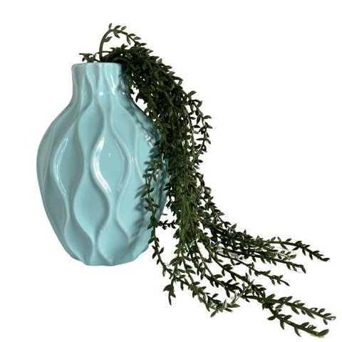 Vaso verde claro de cerâmica trabalhado decorativo