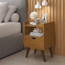 Ver imagem 1 de Mesa de Cabeceira para Quarto Solteiro ou Casal Alice com Pés Estilo Retrô Moderno 1 Gaveta - Freijó