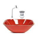 Ver imagem 1 de CUBA DE VIDRO QUADRADA 35CM VERMELHO FERRARI + VALVULA + TORNEIRA METAL