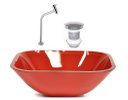 Ver imagem 1 de CUBA DE VIDRO QUADRADA 35CM VERMELHO FERRARI + VALVULA + TORNEIRA METAL